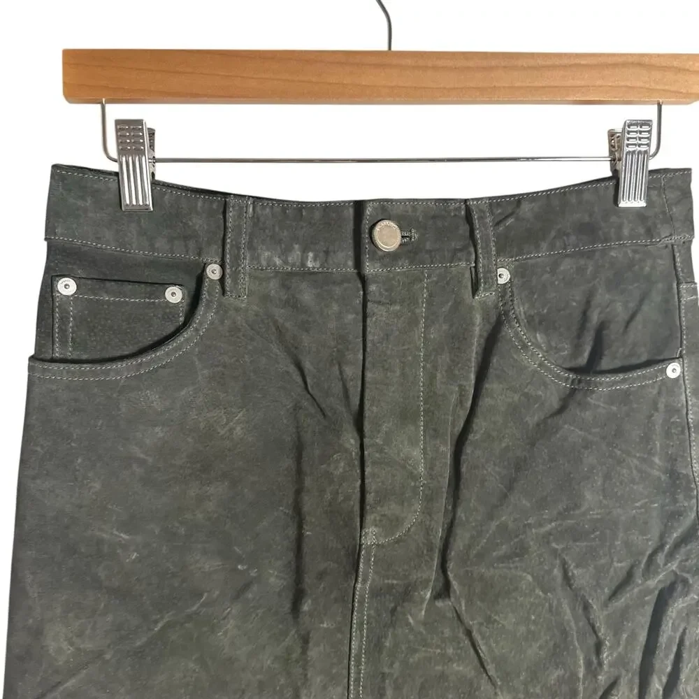 BlankNYC Hunter Green Retro Suede Leather Front Slit Pencil Midi Skirt Size 27 - Picture 10 of 16
